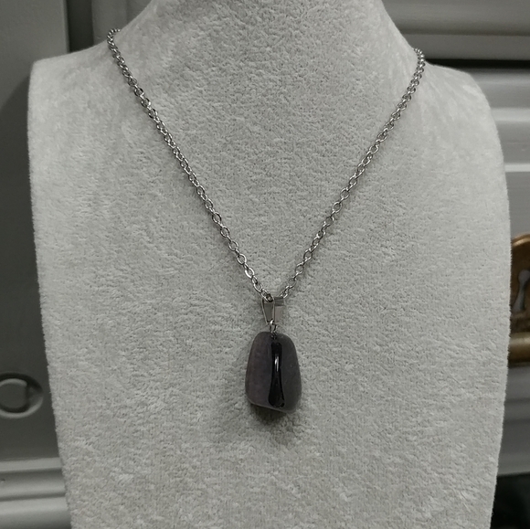 Amethyst Necklace Natural Gemstone Crystal Pendant Stainless-Steel Chain Purple - Picture 5 of 17